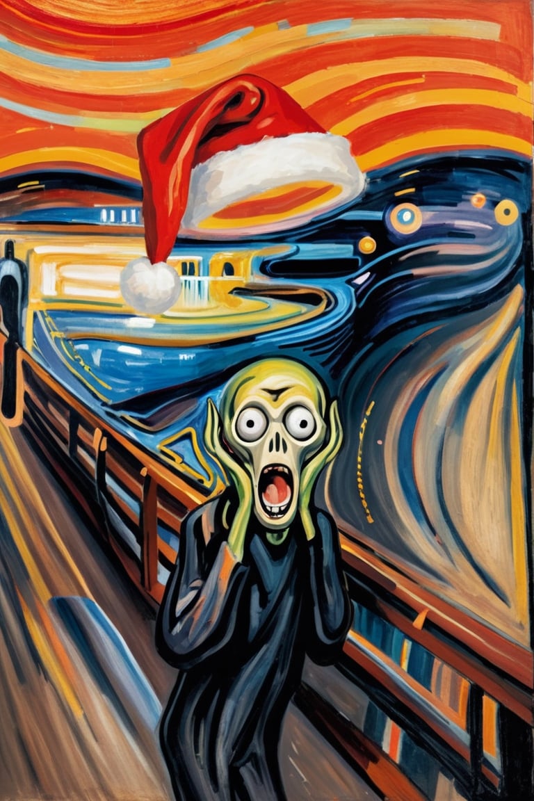 The Scream with a Santa hat of Munch,santa,Xmas
,Leonardo style 