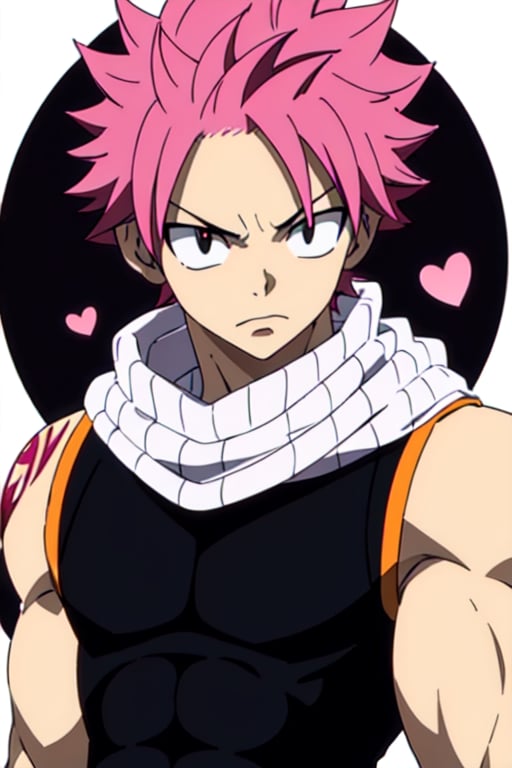 masterpiece, best quality, high quality, 1boy, solo, male focus, upper_body, 1boy, black eyes, pink hair, matte skin, short hair, messy hair, muscle, Natsu Dragneel,natsu_dragneel,pink hair, upper body, mucsular arms and chest, tight shirt