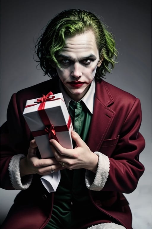 the Joker as a Santa Claus with gift box

,,<lora:659111690174031528:1.0>