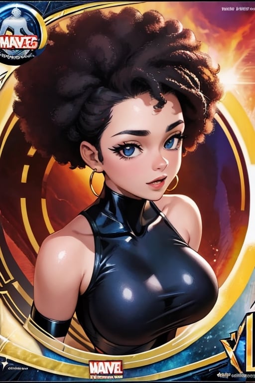 Cartoon of a man in a tank top with afro hair, spectacular portrait illustration, black man with afro hair, character portrait, in digital illustration style, detailed boobs. Digital painting, high quality portrait, close up character portrait, detailed character portrait, spectacular digital art illustration, highly detailed character, Wakanda, T'Challa, stylized portrait, character art portrait, Marvel Comics, DC Comics, giga_busty