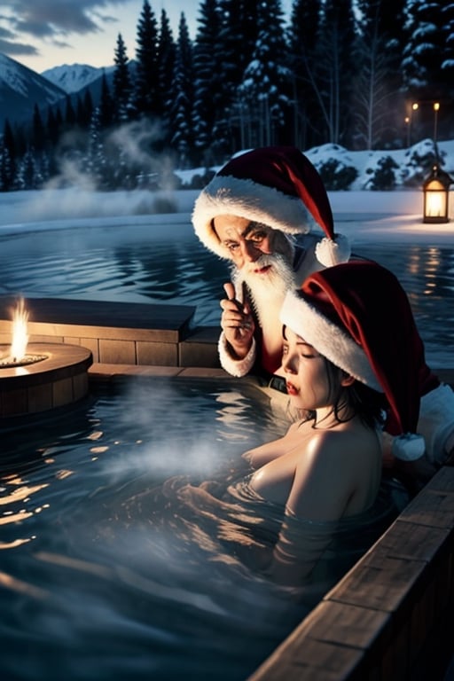 Santa in a Open-air hot springs,<lora:659111690174031528:1.0>