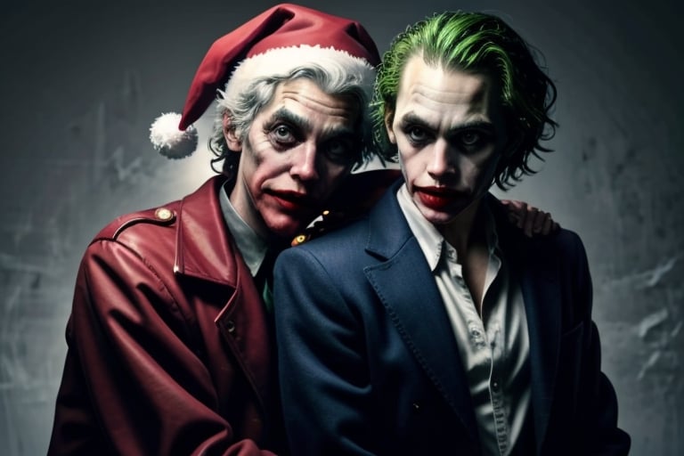 Image of Santa Claus and the Joker

,<lora:659111690174031528:1.0>