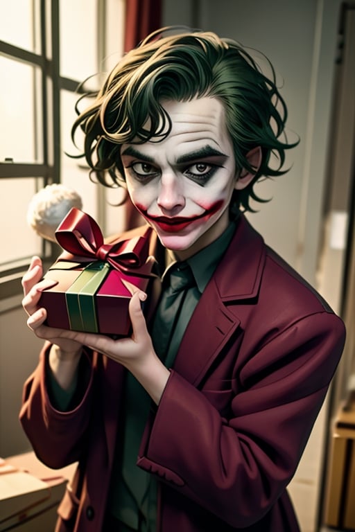 the Joker as a Santa Claus with gift box

,,<lora:659111690174031528:1.0>