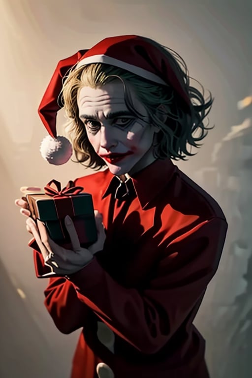 the Joker as a Santa Claus with gift box

,,<lora:659111690174031528:1.0>