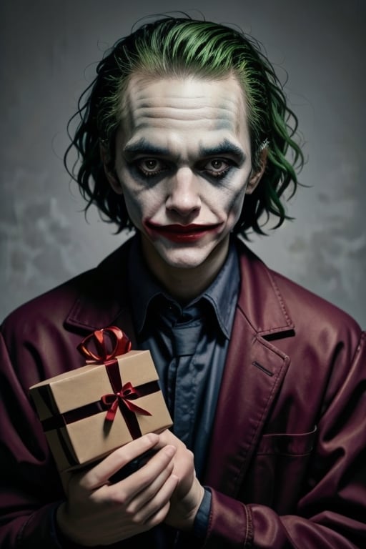 the Joker as a santa with gift box

,,<lora:659111690174031528:1.0>