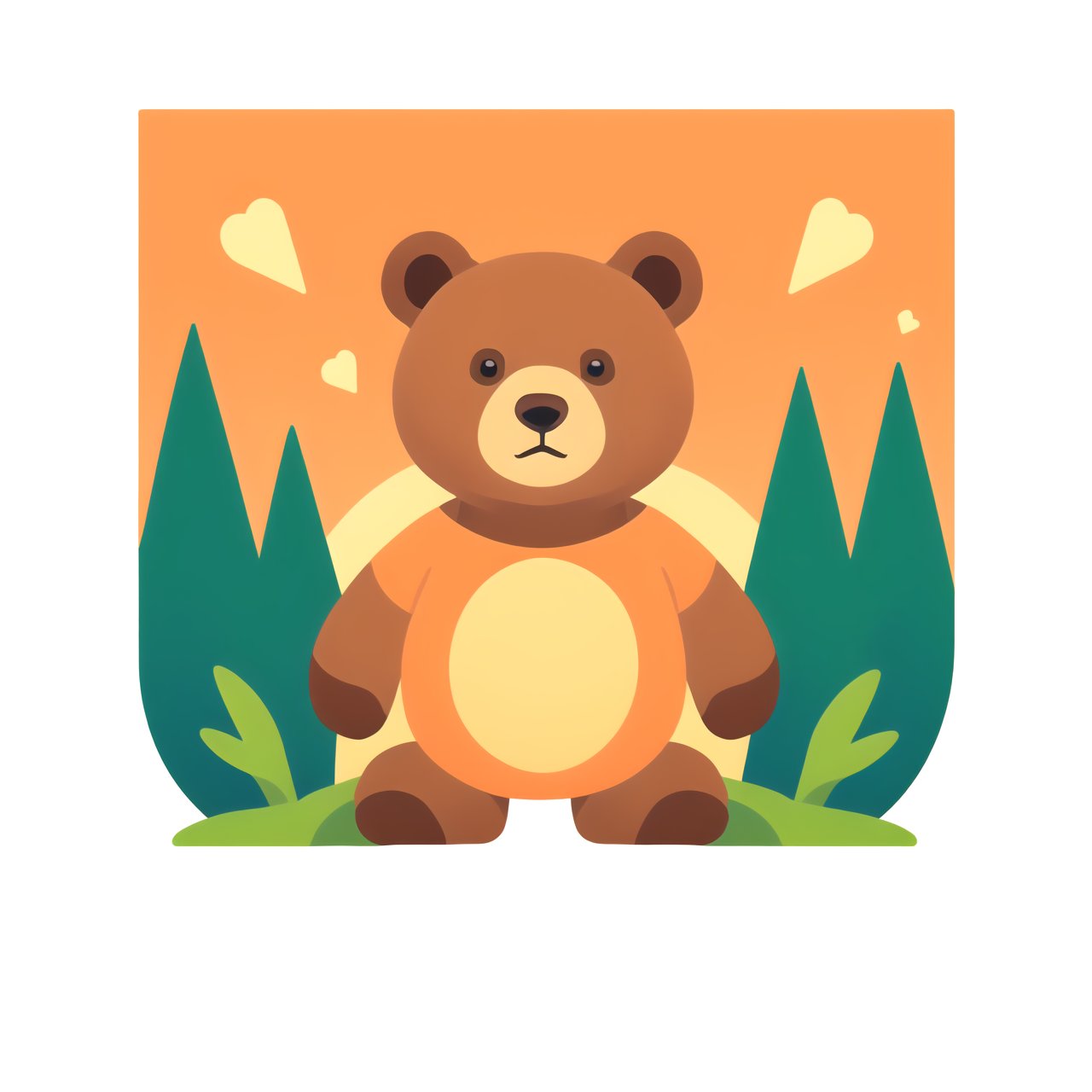 coloredic0n icon, a bear, light_orange_background, in a forest 