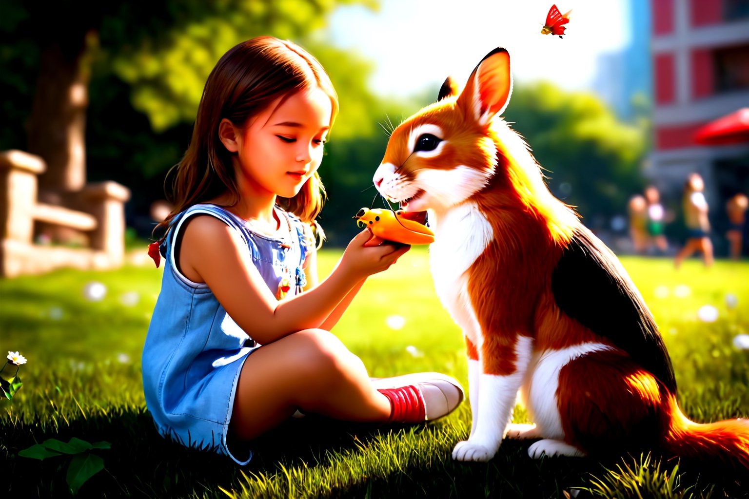 (4k),  (masterpiece),  (best quality), (extremely intricate),  (realistic),  (sharp focus),  (award winning),  (extremely detailed), (best quality,4k,8k,highres,masterpiece:1.2),ultra-detailed,(realistic,photorealistic,photo-realistic:1.37), A girl playing with small animals, full body, from below, park, real_booster,kwon-nara,real_booster,kristinapimenova