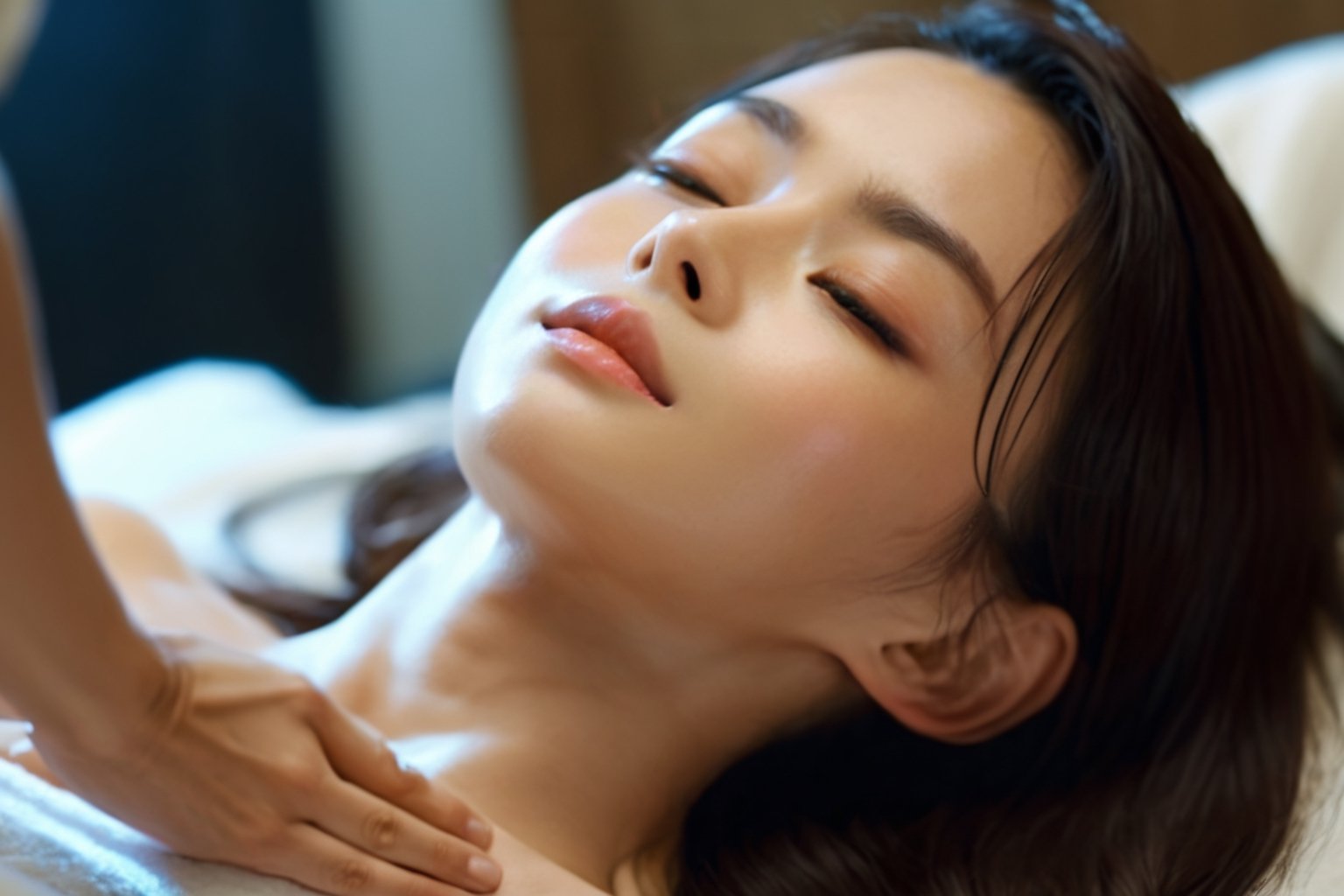 (4k), (masterpiece), (best quality),(extremely intricate), (realistic), (sharp focus), (award winning), (cinematic lighting), (extremely detailed), girl receiving a face massage,kwon-nara