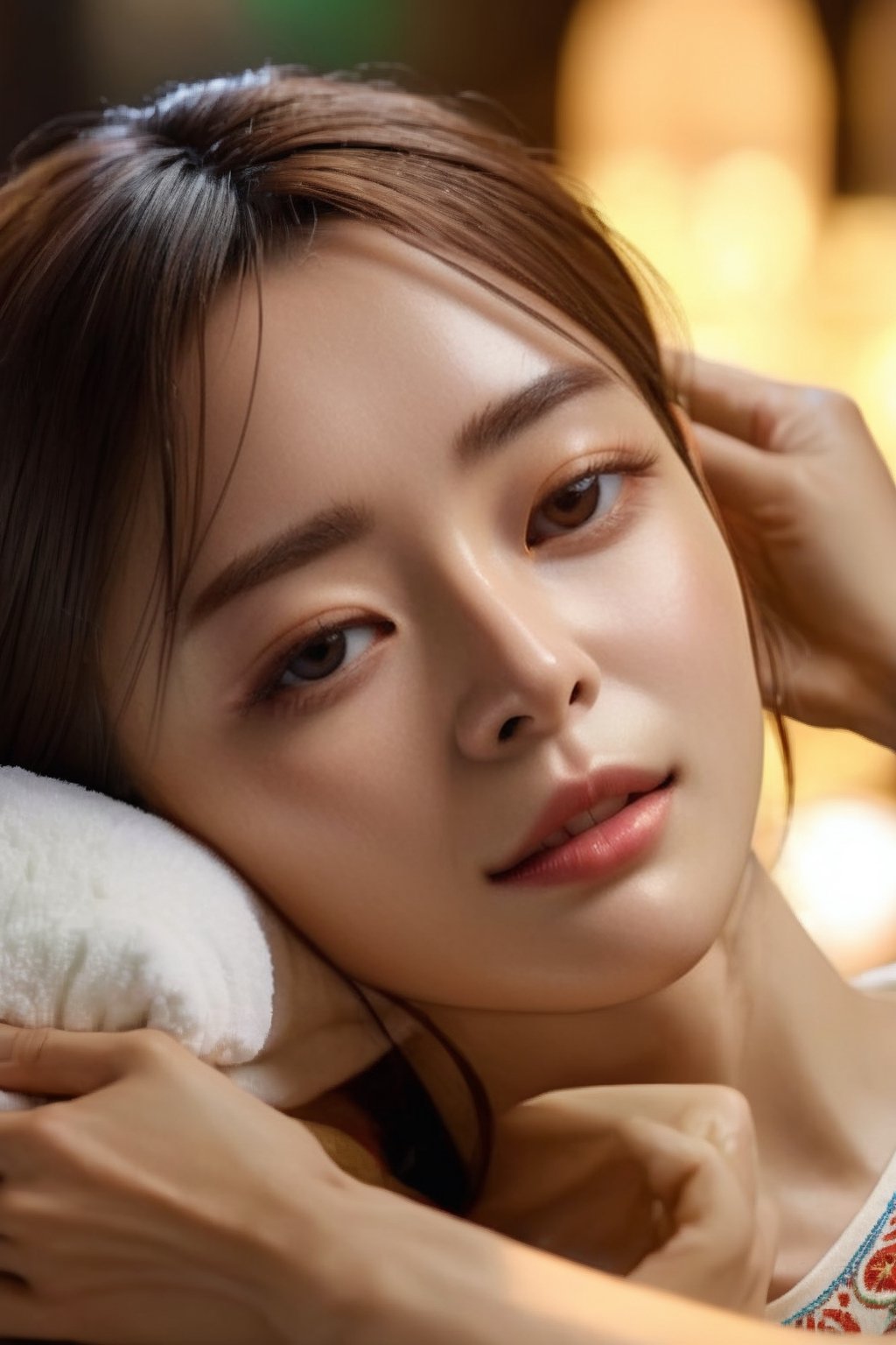 (4k), (masterpiece), (best quality),(extremely intricate), (realistic), (sharp focus), (award winning), (cinematic lighting), (extremely detailed), girl receiving a face massage,boho_chic,kwon-nara