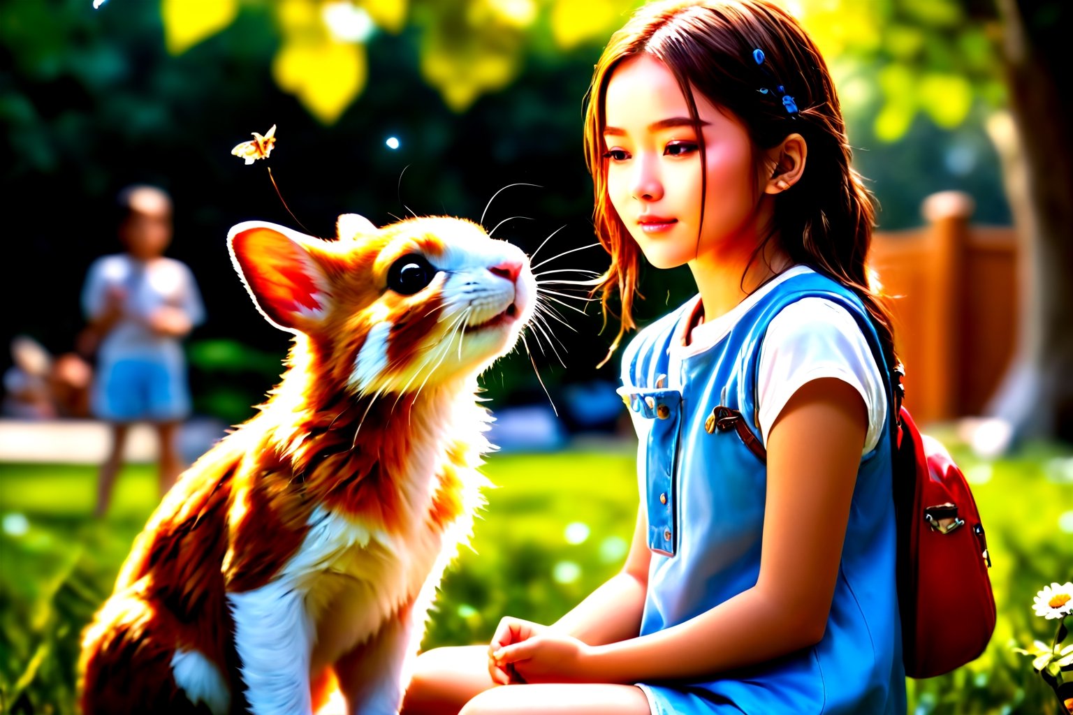 (4k),  (masterpiece),  (best quality), (extremely intricate),  (realistic),  (sharp focus),  (award winning),  (extremely detailed), (best quality,4k,8k,highres,masterpiece:1.2),ultra-detailed,(realistic,photorealistic,photo-realistic:1.37), A girl playing with small animals, full body, from below, park, real_booster,kwon-nara,real_booster,kristinapimenova