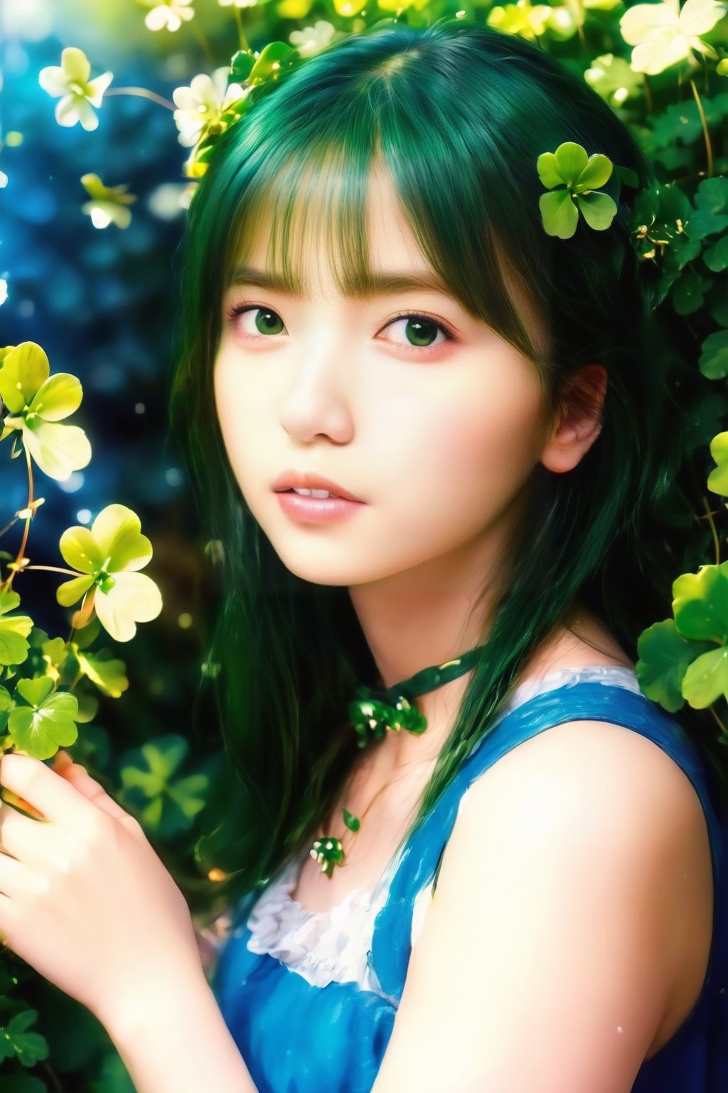 (Top Quality, 8K, High Resolution, masterpiece:1.2), ultra-detailed, realistic, physically based rendering, HDR, soft lighting, 
Girl looking for a four-leaf clover