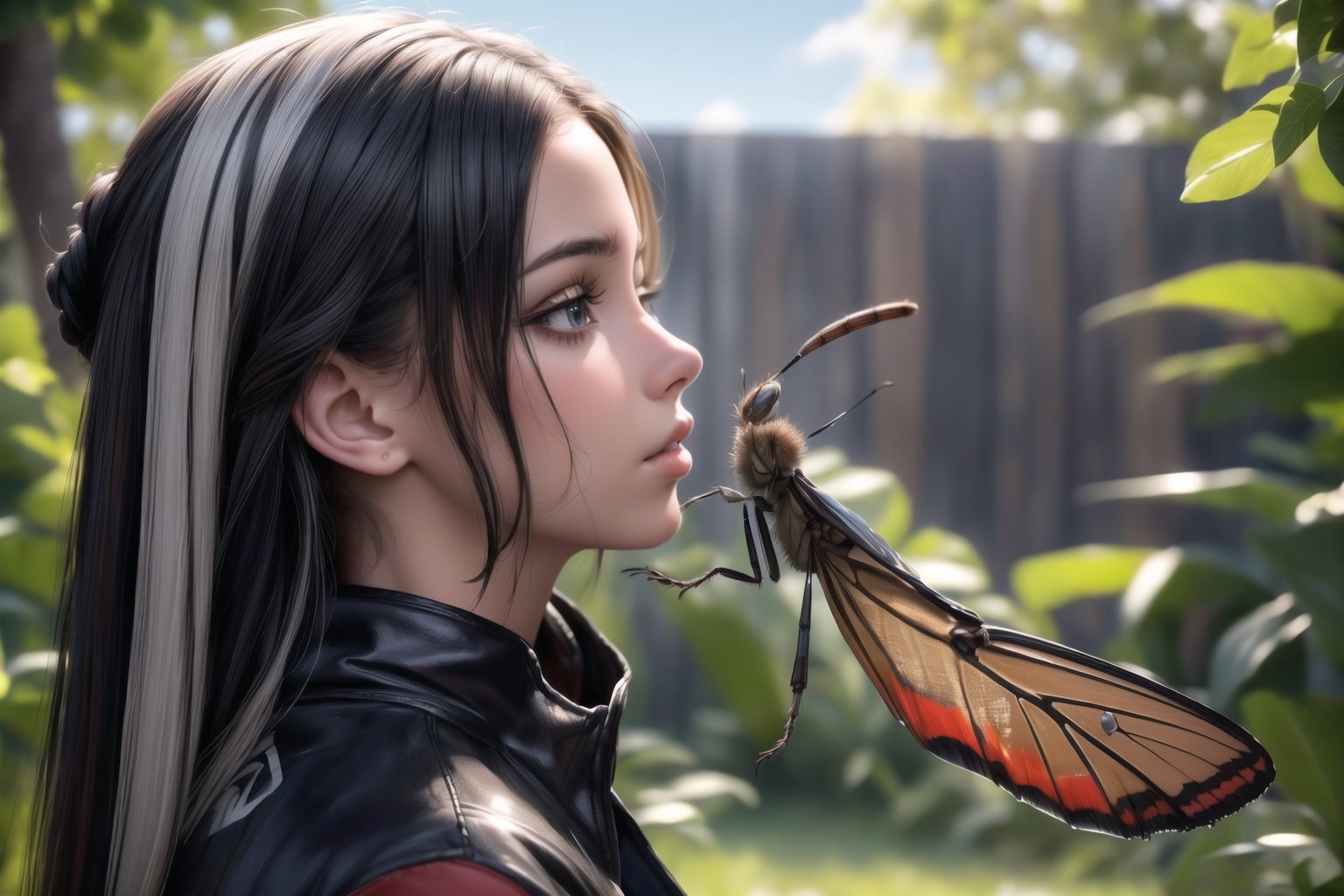 (sharp focus),  (award winning),  (extremely detailed),  (best quality, 4k, 8k, highres, masterpiece:1.2), ultra-detailed, (realistic, photorealistic, photo-realistic:1.37), a girl playing with ((big insects)), outdoor, sky,Sara