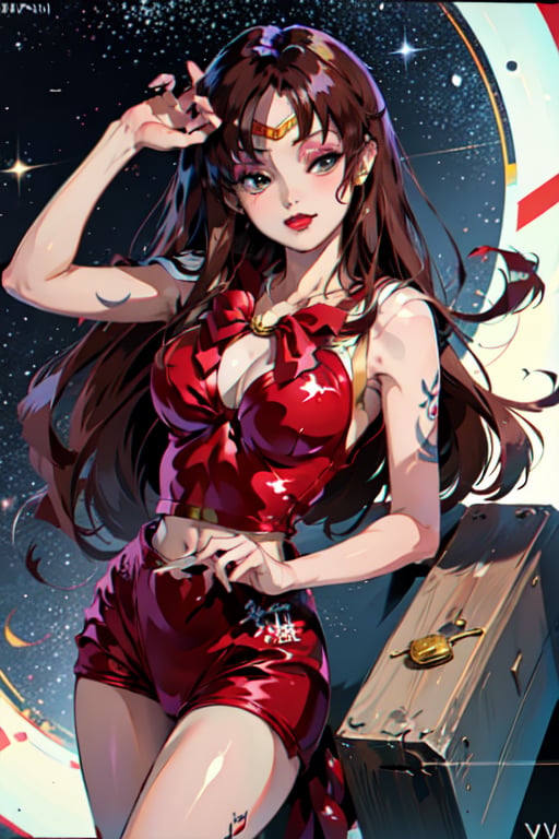 black red hair, makeup, red sailor suit, ahegao_face, rei hino, sailor mars, crotch_tattoo on belly ,Wlop, lora:GirlfriendMix_v1_v20:1,JessicaWaifu suit,