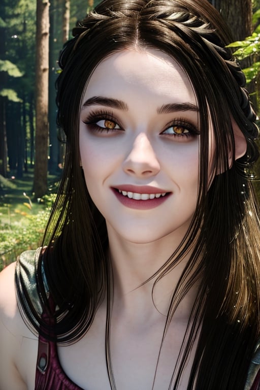 1 girl, close up, smile, forest