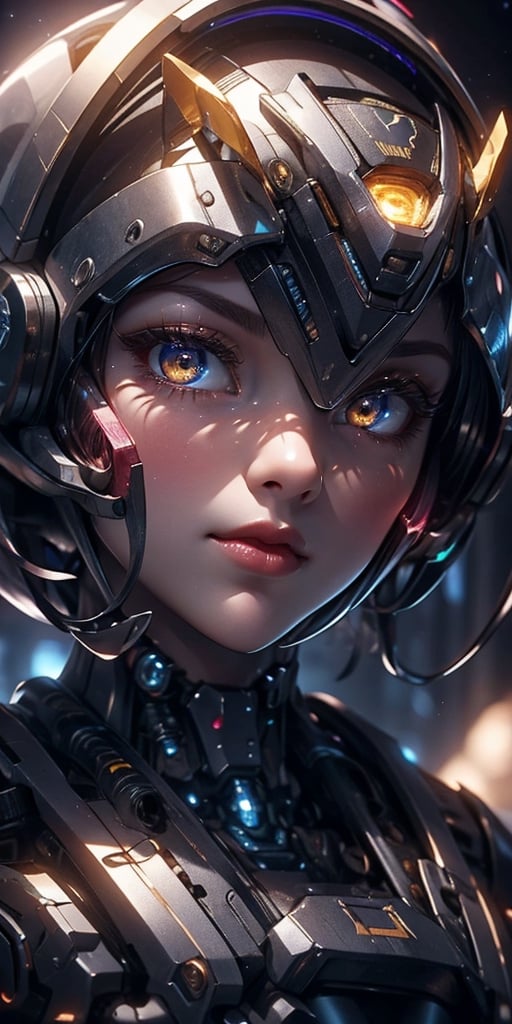 close up shot, portrait, cinematic shot, intricate robotic girl, pretty robot, android + humanoid, detailed face, detailed robotic eyes, detailed robotic nose, detailed robotic mouth and lip, detailed robotic body, ultra detailed futuristic room interior background, futuristic theme, vibrant color, contrast, ((very strong light on face, cinematic lighting, volumetric lighting, iridescent lighting reflection, reflection, beautiful shading, head light, back light, natural light, ray tracing, symmetrical)), HDR, UDR, 64K, masterpiece, professional work,


