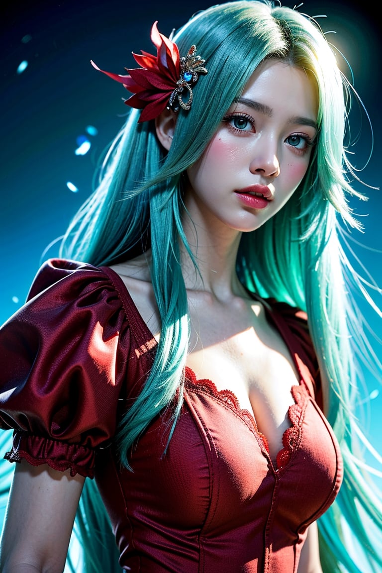 Official Art, Unity 8K Wallpaper, Super Detailed, Beautiful and Aesthetic, Masterpiece, Top Quality, One Girl, Highly Detailed, Dynamic Angle, bright colors, red, cyan, yellow, green, romanticism