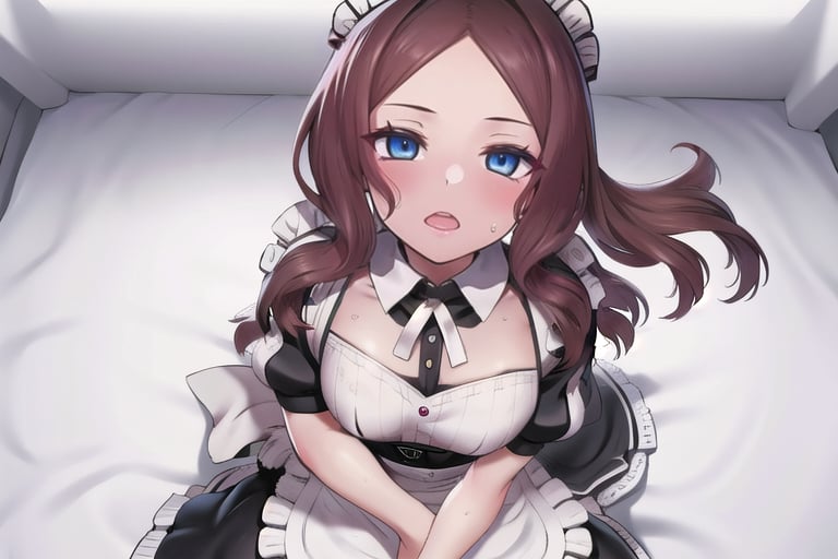 bedroom_background, high_resolution, best quality, extremely detailed, HD, 8K, detalied_face,
figure_sexy, 1 girl,, , 1girl, davinci, (from_above:1.4), (maid:1.6), sidetail, on_knees
