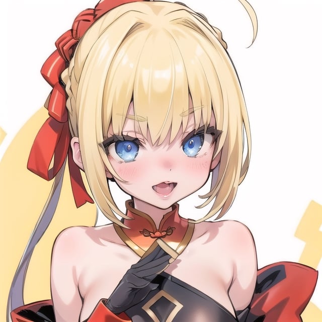 china_background, high_resolution, best quality, extremely detailed, HD, 8K, detalied_face,
figure_sexy, 150 cm, 1 girl, big breasts, ahegao, (blonde_hair:1.3), blue eyes, Nero, , long_dress/china_dress, bare_shoulders