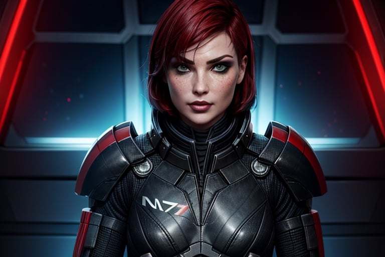 1 girl, sexy, combat armor, sselife, N7, future, mirrow, smirk,Jane,Shepard, militrary pose, badass, space, sexy, c