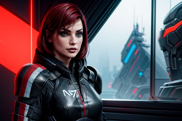 1 girl, sexy, combat armor, sselife, N7, Black hoodie, N7 smirk,Jane,Shepard, m