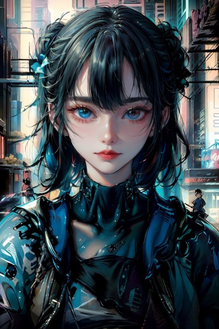 (masterpiece, top quality, best quality, official art, beautiful and aesthetic:1.2), (1girl:1.3), heterochromia, SharpEyess , Cyberpunk, BLUE HAIR, white outfit, smile, cyberpunk, club, parrty,music,CyberBlueMoon