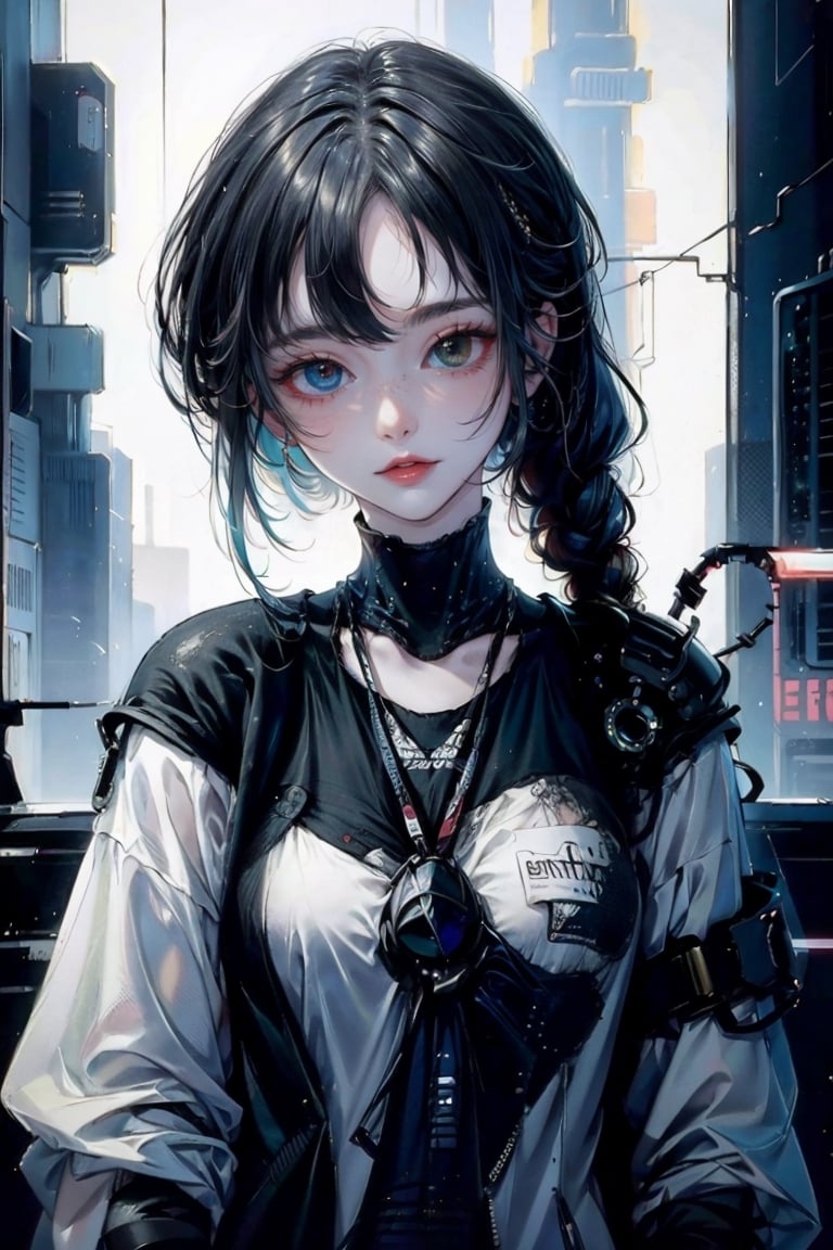 (masterpiece, top quality, best quality, official art, beautiful and aesthetic:1.2), (1girl:1.3), heterochromia, SharpEyess , Cyberpunk, BLUE HAIR, white outfit, smile, cyberpunk, club, parrty,music