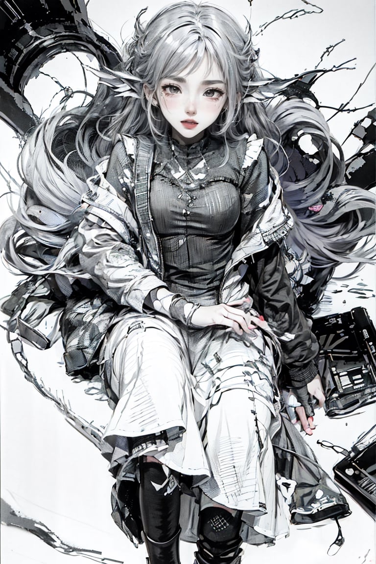 (masterpiece,  top quality,  best quality,  official art,  beautiful and aesthetic:1.2),  (1girl:1.3),  heterochromia,  grayscale, monochome,1girl,(Pencil_Sketch:1.2, messy lines