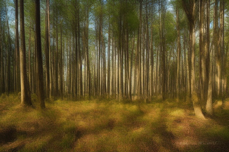 colorful trees in a dark forest,high_resolution,big_trunks