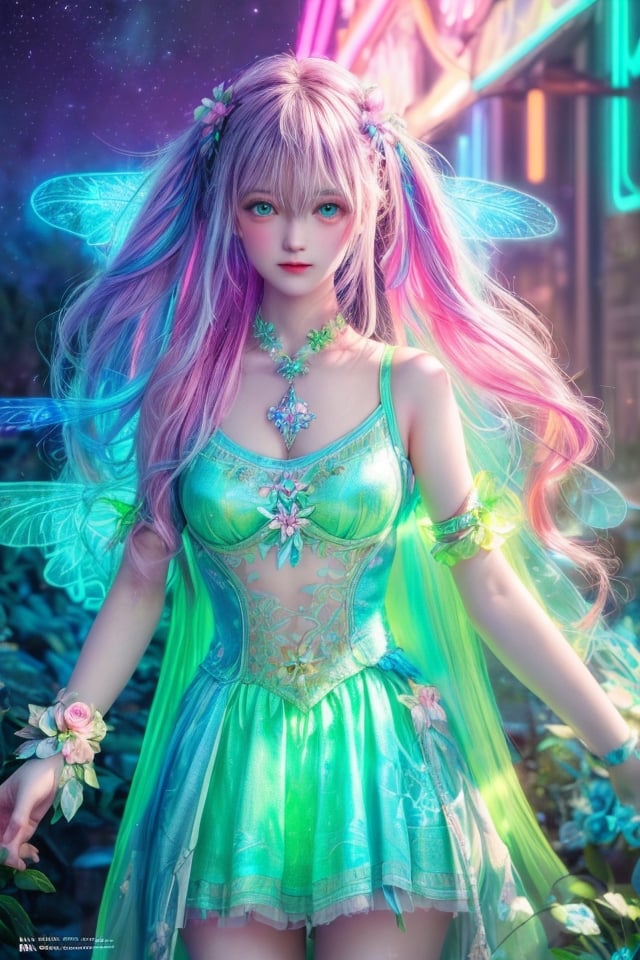 Ultra detailed illustration of an goddess girl lost in a magical world full of wonders, luminous flower and unique flora never seen before, highly detailed, pastel colors, hand painted strokes, visible strokes, digital art, art by Mschiffer, night, dark, green bioluminescence fractall art with blue addition, ((best quality)), ((masterpiece)), ((detailed)), (Phenomenal), Striking, ((Enchanting)), Woman, Russian, Russian woman, Russian national, Pastels artwork, Colorful pastel art, Pastel creation, Neon light, Glowing light, Vibrant glow, Neon illumination, Extreme reach, Distant subjects