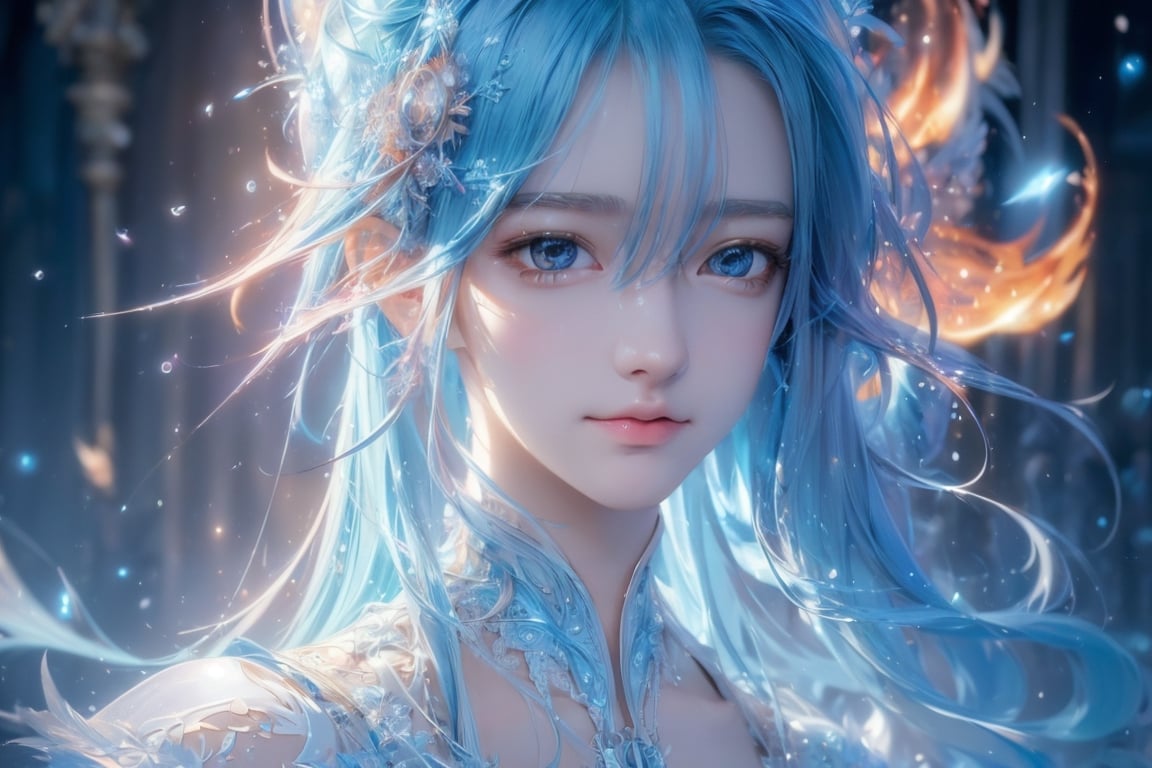 (masterpiece,  top quality,  best quality,  official art,  beautiful and aesthetic:1.2),  (1girl),  extreme detailed, (abstract,  fractal art:1.3), colorful hair, highest detailed,  detailed_eyes,  fire,  water,  ice,  lightning,  light_particles,  ghost
