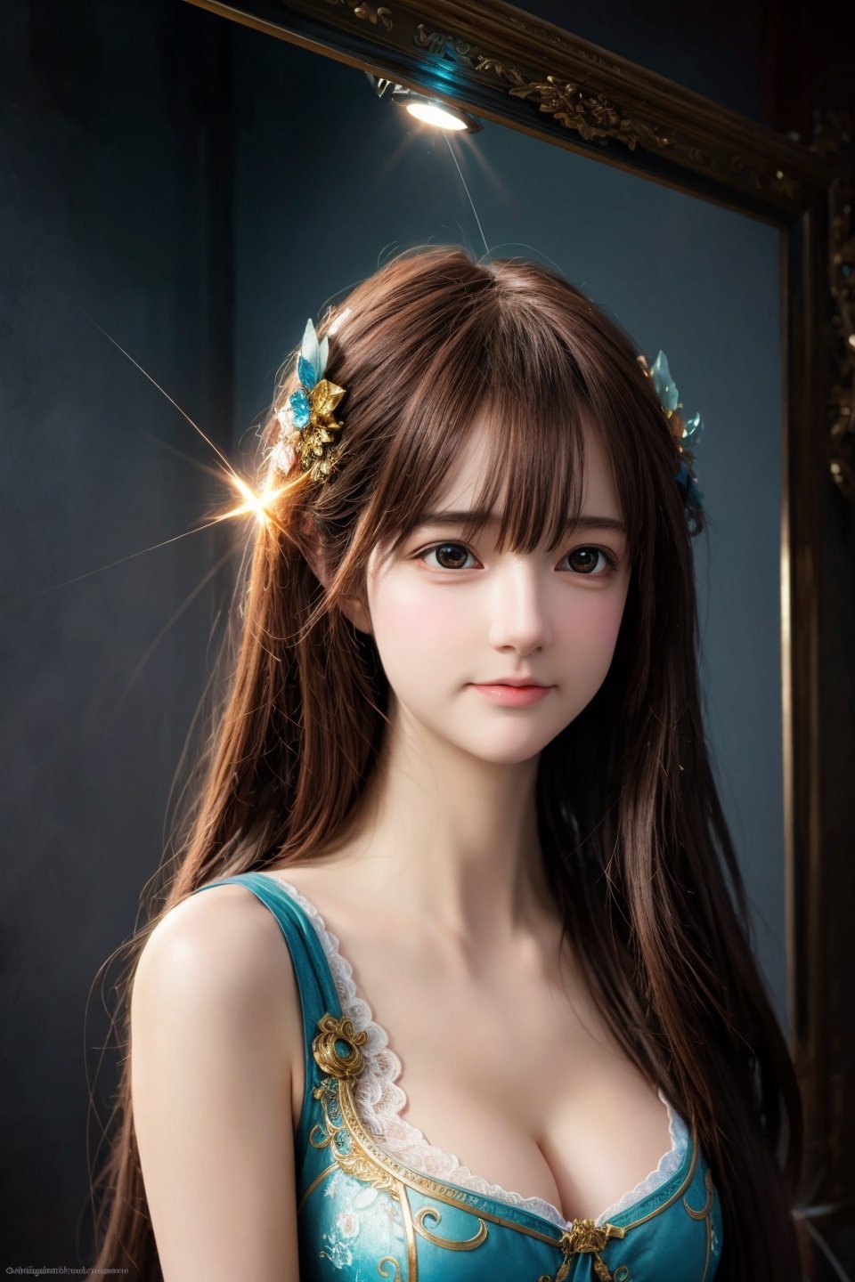 (1girl:1.3), long hair, ultra hd detailed painting, digital art, Jean-Baptiste Monge style, bright, beautiful, splash, Glittering , cute and adorable,  filigree,  , rim lighting, lights, extremely ,  magic, surreal, fantasy, digital art, , wlop, artgerm and james jean, , centered, symmetry, painted, intricate, volumetric lighting, beautiful, rich deep colors masterpiece, sharp focus, ultra detailed, in the style of dan mumford and marc simonetti, astrophotography