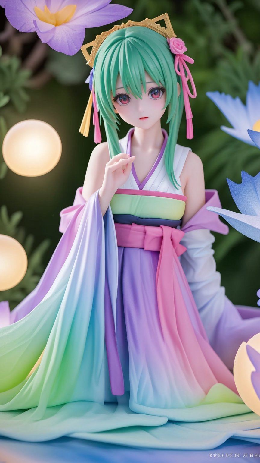 (masterpiece, top quality, best quality, official art, beautiful and aesthetic:1.2), (1girl), extreme detailed,(abstract, fractal art:1.3),highest detailed, detailed_eyes, light_particles, hanfu,jewelry, sexy, blue ,soft green, soft pink , yellow, medium shot, upper body shot, long brown hair, bangs, ,,<lora:659111690174031528:1.0>