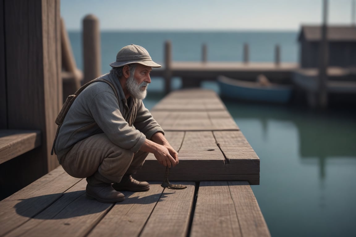 ((fisherman, )) (Masterpiece, Best Quality), (finely detailed eyes), (extremely detailed CG, Ultra detailed, Best shadow), Beautiful conceptual illustration, (illustration), (extremely fine and detailed), (Perfect details), (Depth of field) old dock,carved,<lora:659095807385103906:1.0>