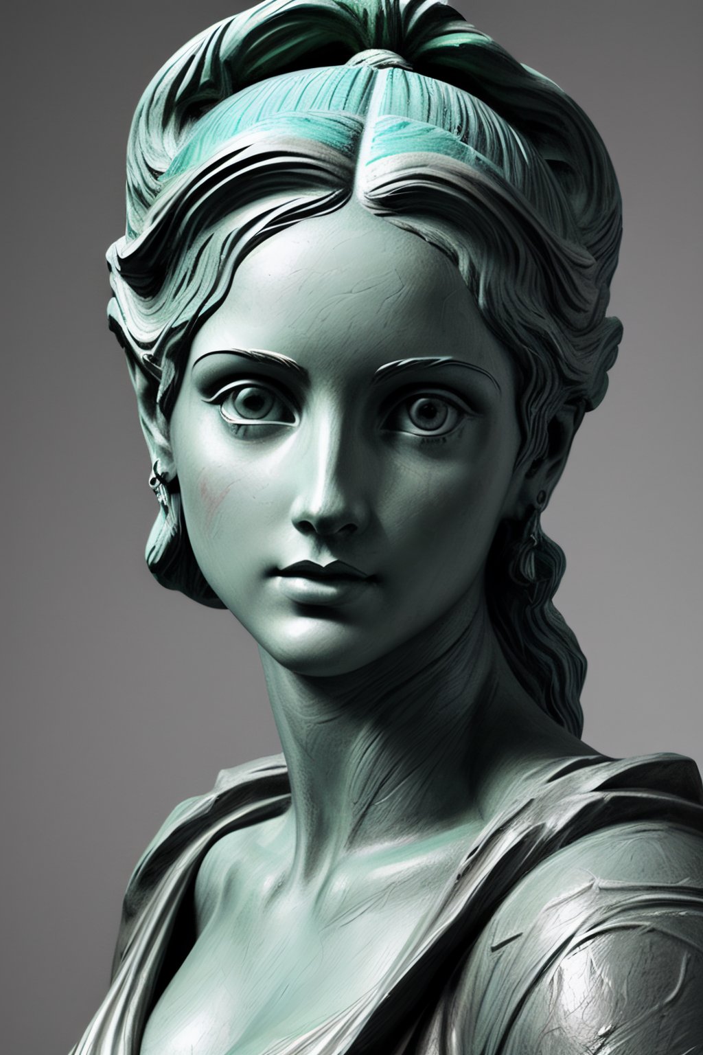 statue of a beautiful, femenine, strong woman with ((gorgeous | femenine face)), (((inspired by the artist michelangelo))), (((highly detailed))), (((dynamic pose | long shot))), digital artwork