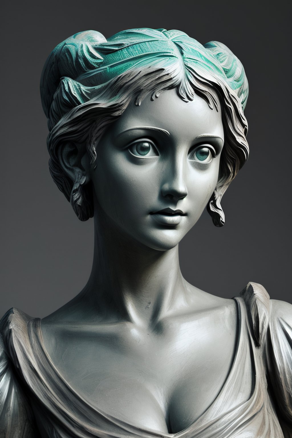 statue of a beautiful, femenine, strong woman with ((gorgeous | femenine face)), (((inspired by the artist michelangelo))), (((highly detailed))), (((dynamic pose | long shot))), digital artwork