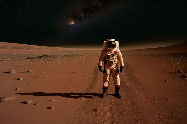 sci fi space warrior, orange space suit, landed on mars