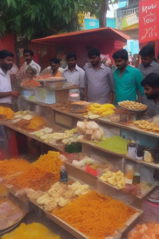 street food shop in chennai with cyberbunk style