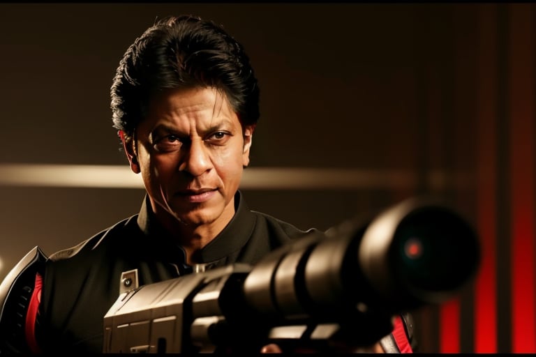 srk as chitti robot, evil smile, long shot, guns