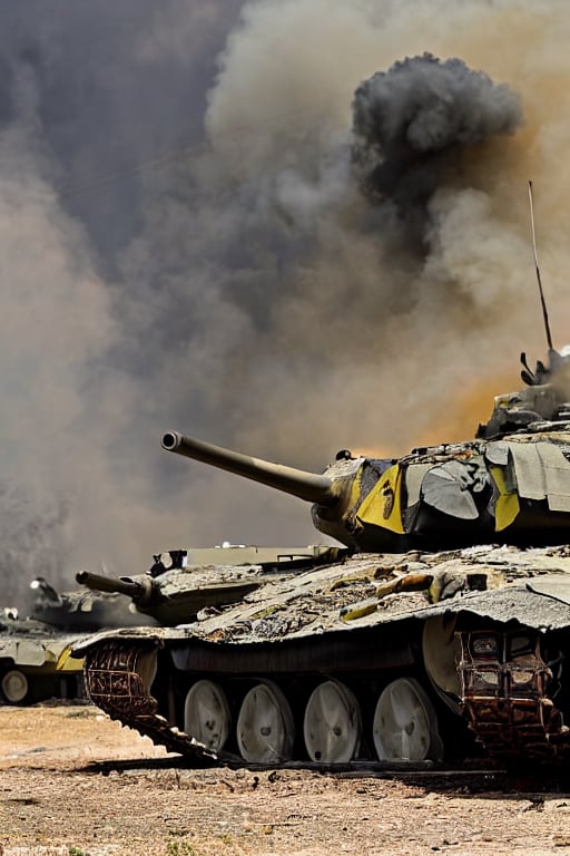 indian soldier, battlefield, burning tank in background, vintage look, sharp focus, view from ground level