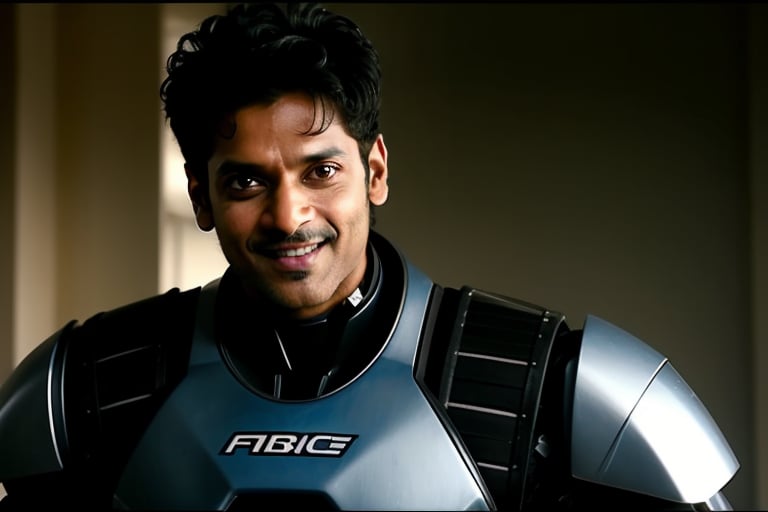 Actor vikram as a robot, angry smile