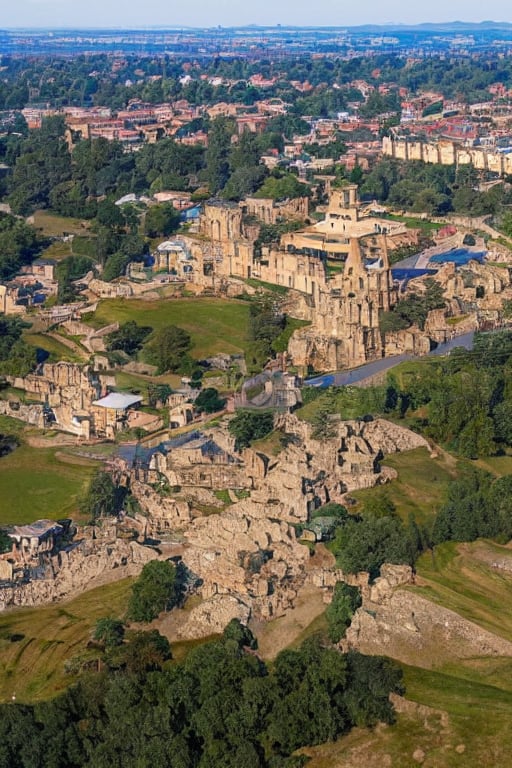 birds eye view of a very large stone temple, year 1780AD