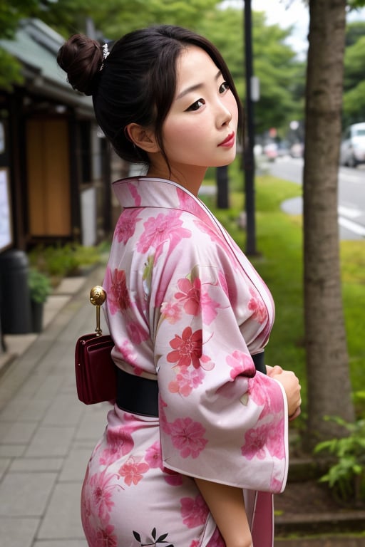 photograph, hot girl in kimono,  clear face, side view, long shot