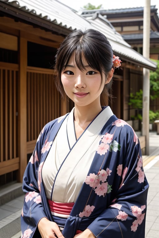 photograph, hot girl in kimono,  clear face, front view, long shot