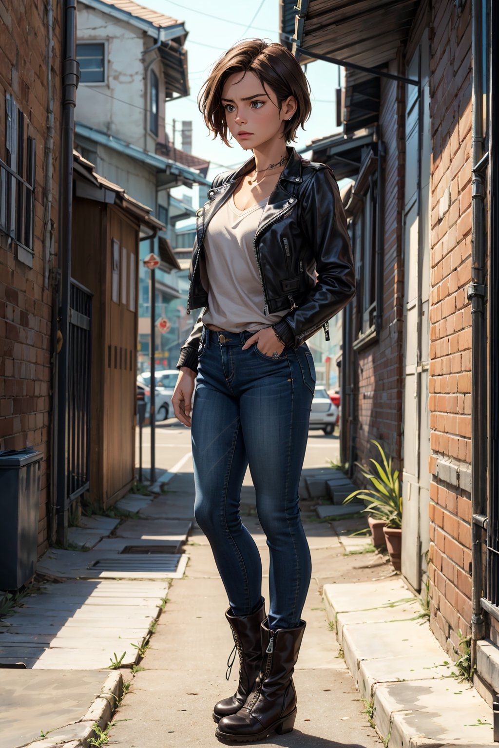 (4k), (masterpiece), (best quality),(extremely intricate), (realistic), (sharp focus), (cinematic lighting), (extremely detailed), (full body),


The young girl with short, dark hair and piercing blue eyes is a striking figure. She is dressed in a leather jacket and jeans, and her serious expression suggests that she is deep in thought.

I imagine her to be about 18 to 20 years old. Her hair is cropped short, and it is a deep brown color. Her eyes are a bright blue, and they contrast sharply with her dark hair. She has a strong jawline and a determined look on her face.

She is wearing a black leather jacket that is slightly too big for her. The jacket is zipped up to her neck, and the sleeves are rolled up to her elbows. She is also wearing a pair of blue jeans and black boots.

Her hands are clasped in front of her, and she is looking down at the ground. Her expression is serious and thoughtful. She seems to be lost in thought, and she is oblivious to the world around her.

I wonder what she is thinking about. Is she worried about something? Is she planning something? Or is she simply lost in her own imagination?

Whatever she is thinking about, it is clear that she is a bright and intelligent young girl. She has a strong sense of self, and she is not afraid to be herself. She is a force to be reckoned with, and I am excited to see what the future holds for her.

,EpicSky,Isometric_Setting,realhands