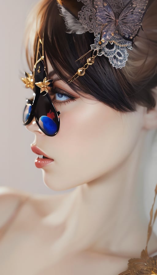 8k portrait cat of beautiful cyborg with brown hair, intricate, elegant, highly detailed, majestic, digital photography, art by artgerm and ruan jia and greg rutkowski surreal painting gold butterfly filigree, broken glass, (masterpiece, sidelighting, finely detailed beautiful eyes: 1.2), hdr, 