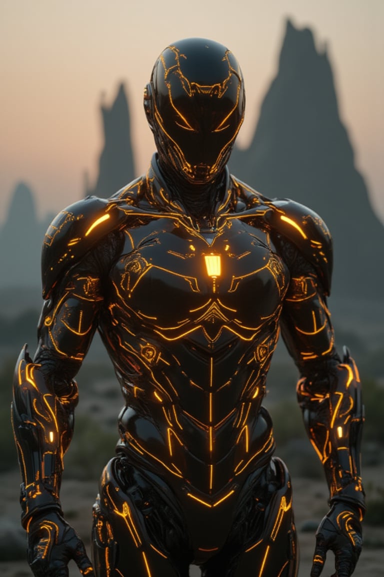 A close-up of an ominous looking mecha made of glowing neon wireframe lines, standing still in a forest of abstract geometric trees at dawn. The scene is captured from a straight-on, focused angle, highlighting the neon patterns across his chest and arms. Gentle morning light creates soft glows on the wireframe, with neon effects accentuating the contrast with the abstract environment. The background features blurred geometric trees, enhancing the man’s serene presence. The pastel sky adds to the tranquil, surreal atmosphere.
(1.6-1) d S = δ Q rev T::[0.6] neon_wireframe_closeup::[1.4] abstract_forest --s 6,Hologram,Cyberpunk,Futuristic technology,Neon lighting,Virtual Interface,Glowing effects,High-tech interface,digital glow,digital projection,Augmented reality,Magic,Glow,Enchantment,Light,Sparkle,Mystical,Whisper,Storybook,Magicallights,divinelights,mechanx