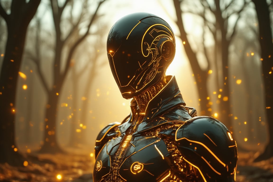 A close-up of an ominous looking mecha made of glowing neon wireframe lines, standing still in a forest of abstract geometric trees at dawn. The scene is captured from a straight-on, focused angle, highlighting the neon patterns across his chest and arms. Gentle morning light creates soft glows on the wireframe, with neon effects accentuating the contrast with the abstract environment. The background features blurred geometric trees, enhancing the man’s serene presence. The pastel sky adds to the tranquil, surreal atmosphere.
(1.6-1) d S = δ Q rev T::[0.6] neon_wireframe_closeup::[1.4] abstract_forest --s 6,Hologram,Cyberpunk,Futuristic technology,Neon lighting,Virtual Interface,Glowing effects,High-tech interface,digital glow,digital projection,Augmented reality,Magic,Glow,Enchantment,Light,Sparkle,Mystical,Whisper,Storybook,Magicallights,divinelights,mechanx