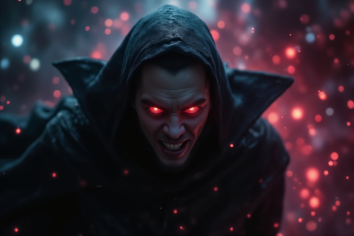 A vampire lord with glowing red eyes plotting ominously through a space station at midnight. The scene is captured from a low-angle shot, highlighting his dark cape billowing. Dim, eerie lighting creates sharp contrasts on the vampire's surface, with shadows emphasizing his sinister expression. The background features distant stars and planets, all blurred to accentuate the vampire's presence. The crimson-tinted nebula enhances the overall creepy atmosphere.

(1.6-1) dS = δQ_rev/T::0.7 vampire lord::0.3 space station --s creepy crimson vibes