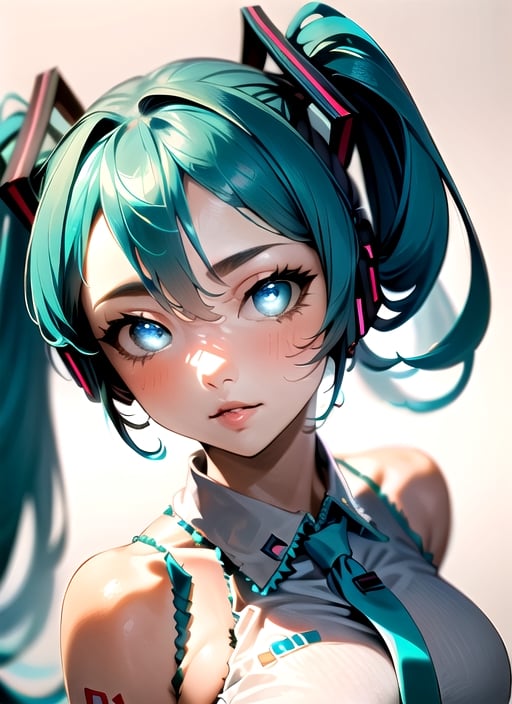 AGGA_STH001, masterpiece, perfectly detailed, detailed face, detailed eyes, beautiful eyes, looking at viewer, 1girl, breast focuss, ,(Hatsune Miku