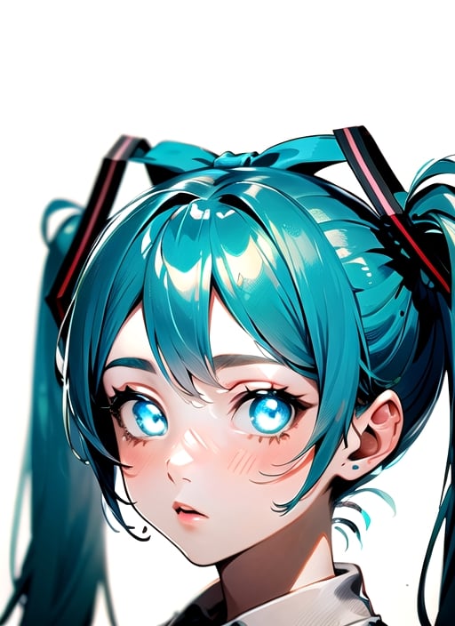 masterpiece, good lighting, perfectly detailed, best quality, masterpiece, perfectly detailed, (Hatsune Miku, glowing eyes), (Cinnamon Miku, bow on head, glowing eyes, rabbit doll with bow on head), 